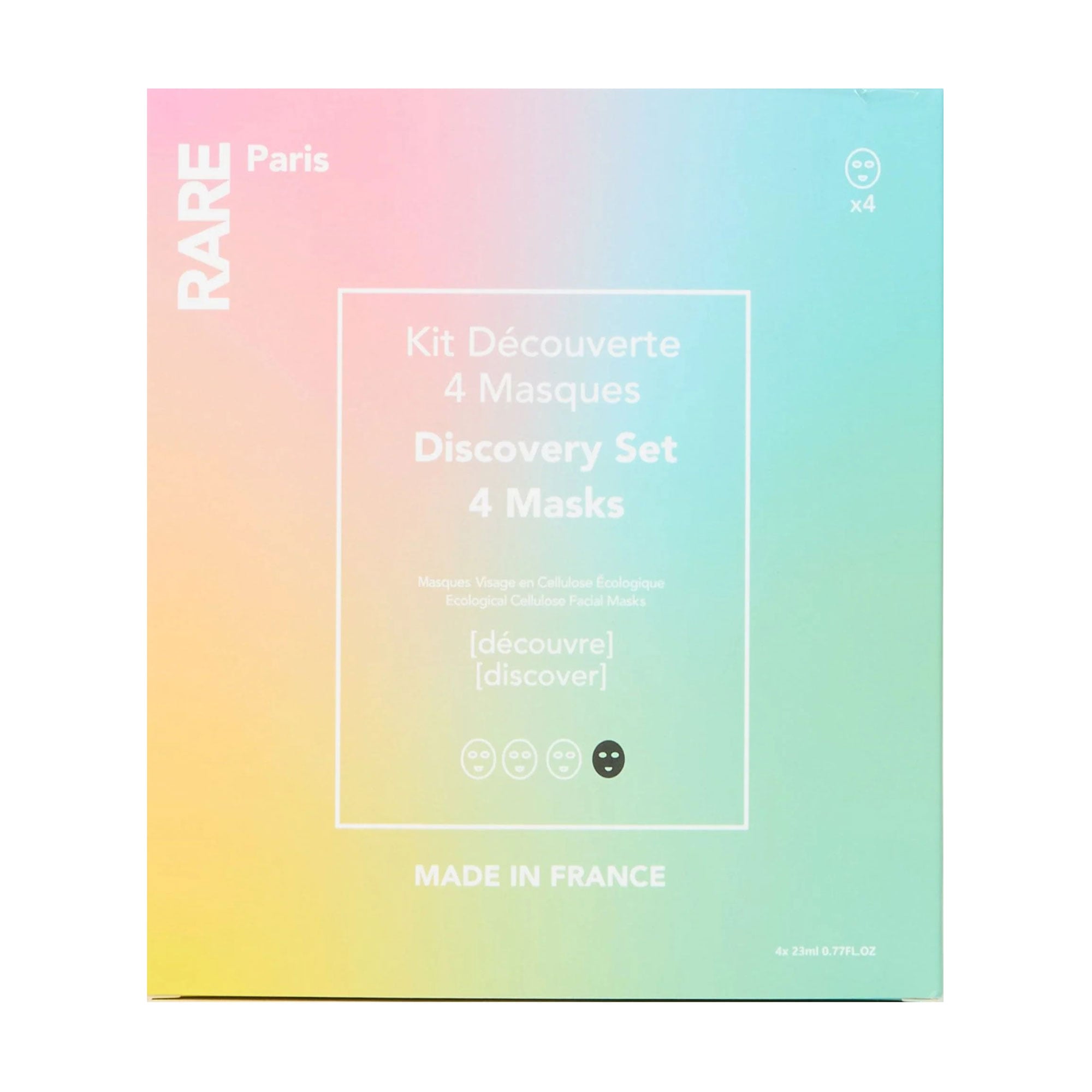 Набір тканинних масок для обличчя RARE Paris (Exception Rosee, 1 шт + Tresor Solaire, 1 шт + Elixir Intense, 1 шт + Carbone Glace, 1 шт)